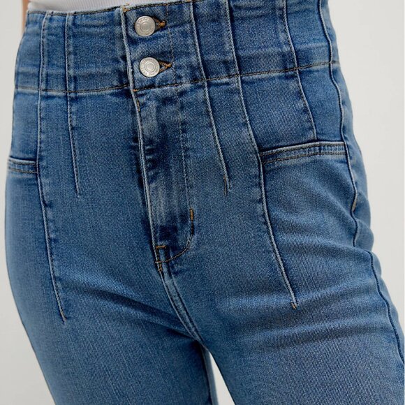 NWOT Free People Jayde Sunburst Blue Flares, Size 27 - Picture 7 of 8